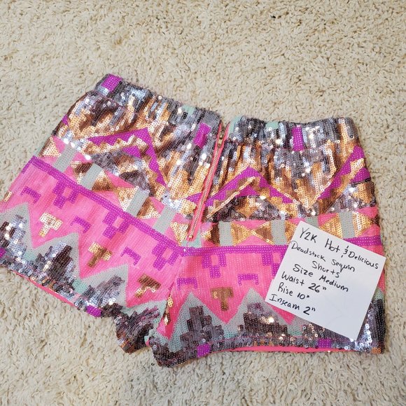 Y2K Bright Full Sequined Tribal Aztec Hot DIsco Shorts - Picture 7 of 8